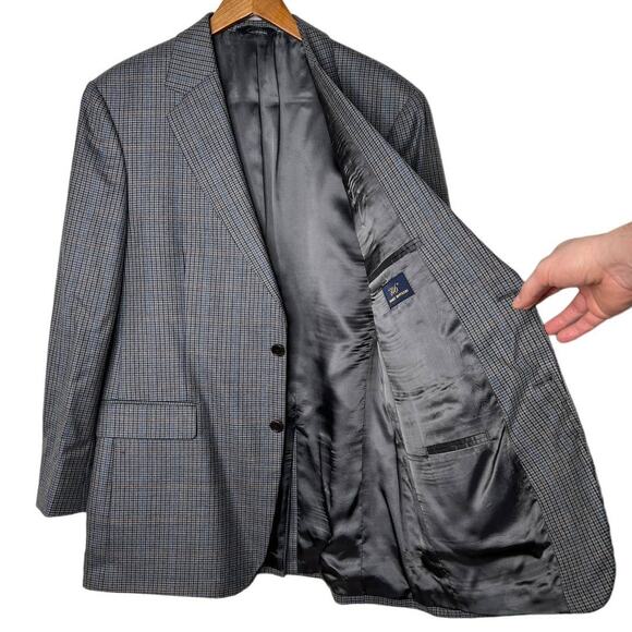 Brooks Brothers 346 Mens 42R WOOL Blazer Jacket Sport Coat Plaid 2 Button Gray - Picture 1 of 5